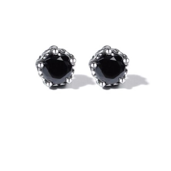 Single Accent Men Stud Earring Stainless Steel 9mm Black Round CZ Stud Earrings - Picture 4 of 4